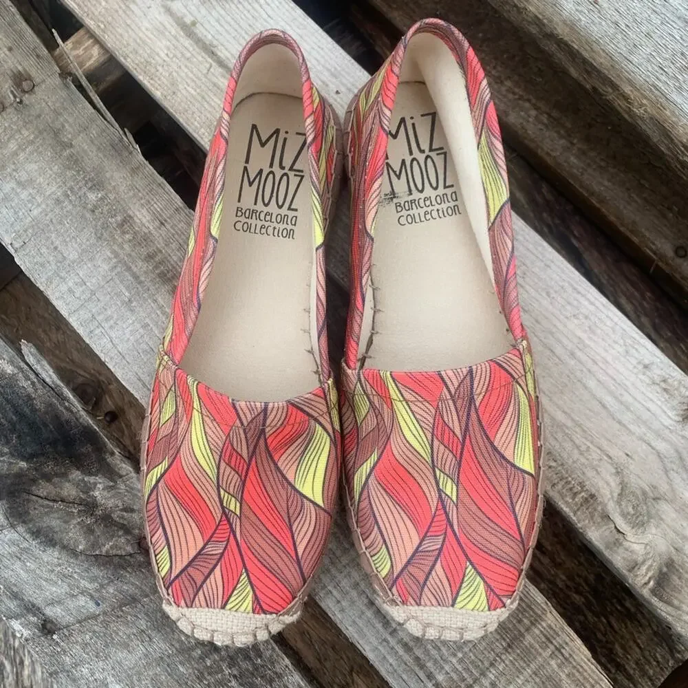 Miz Mooz Barcelona collection espadrilles shoes Pink Yellow Bamboo Size 39